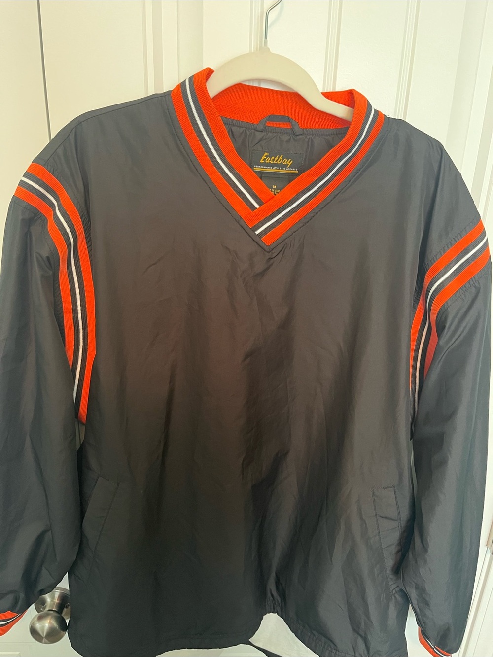 Eastbay Men's Black Windbreaker Pullover Jacket with Orange Trim